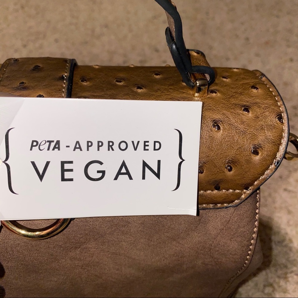 KHAKI OSTRICH VEGAN BACKPACK PURSE - Picture 5 of 10